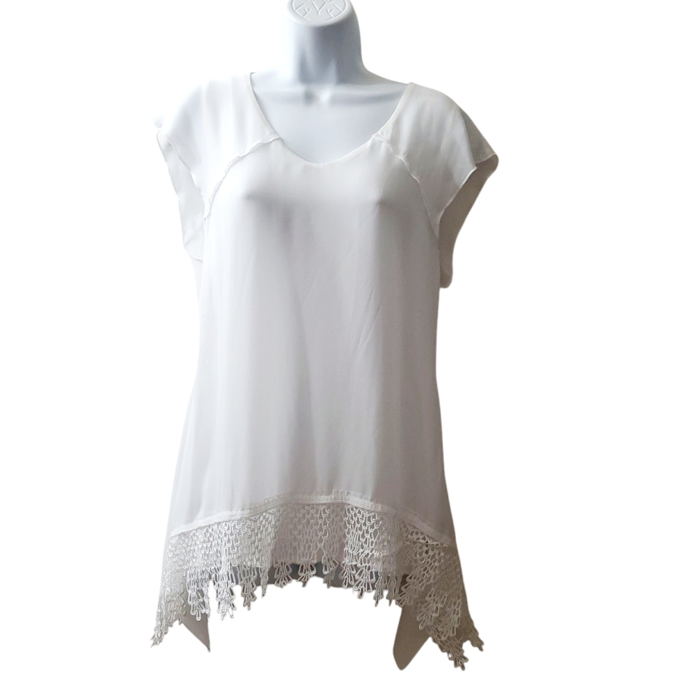 Energe World Wear Womens White Shortlseeve Lace Blouse